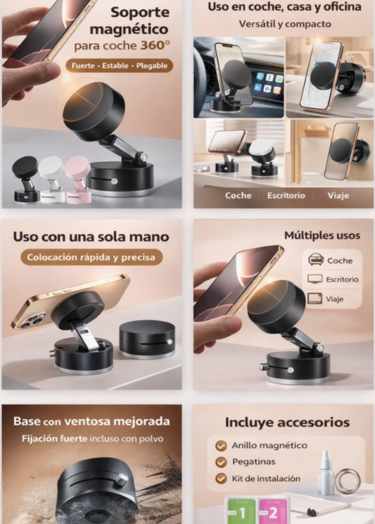 Soporte magnético para móvil coche 360° fuerte, plegable y universal